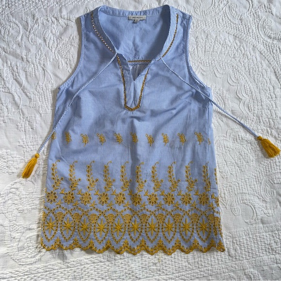 Skies Are Blue Tops - Skies Are Blue Sleeveless Top / Blouse Blue & Gold Size Small